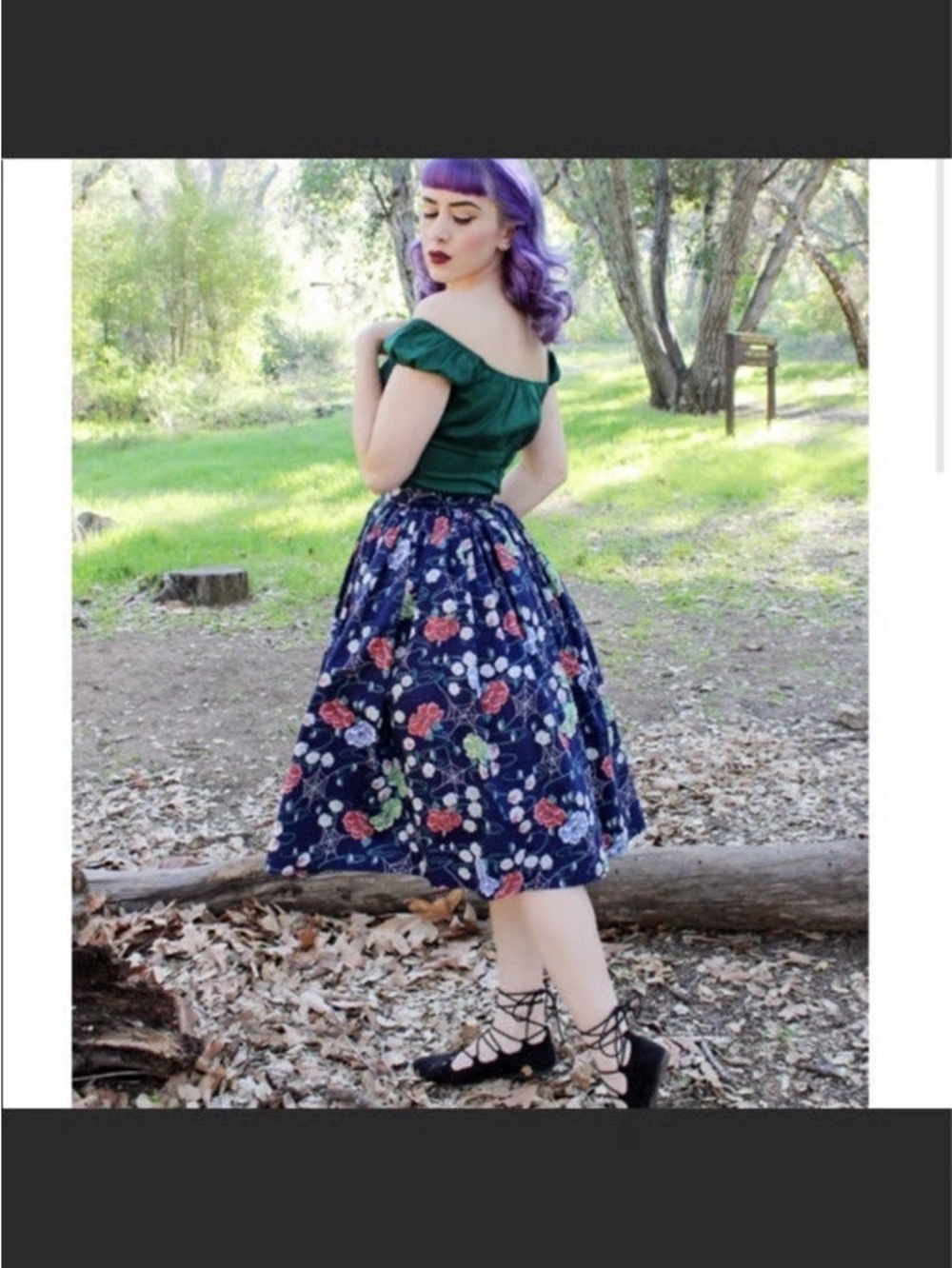 Floral spiderweb circle Midi Skirt - Navy Floral